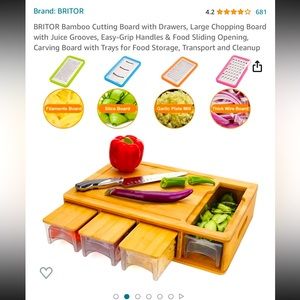 Bamboo Cutting Board with Slicers and Storage Drawers